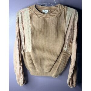 Fate Sweater Womens Medium Beige Knit Crewneck Long Sleeve Boho Balloon Sleeve